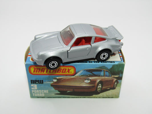 Matchbox Superfast 3C Porsche Turbo MATT SILVER GREY body, Red Interior BROWN Base