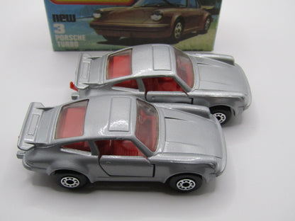 Matchbox Superfast 3C Porsche Turbo MATT SILVER GREY body, Red Interior BROWN Base