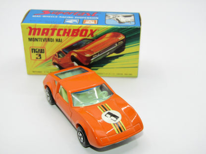 Matchbox Superfast 3B Monteverdi Hai Orange "3" Label PALE BLUE windows & YELLOW Interior