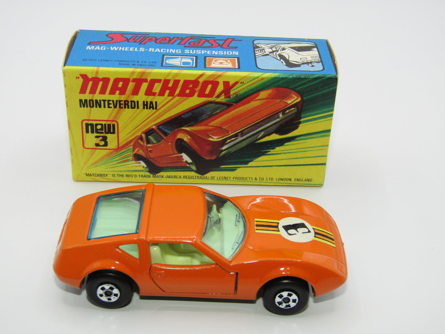 Matchbox Superfast 3B Monteverdi Hai Orange "3" Label PALE BLUE windows & YELLOW Interior