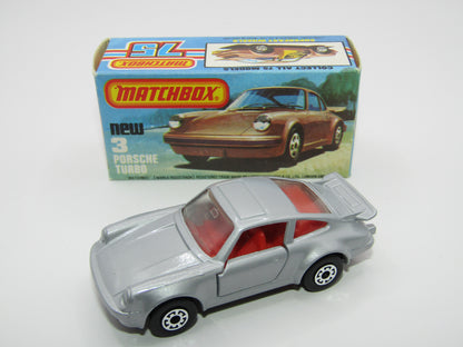 Matchbox Superfast 3C Porsche Turbo MATT SILVER GREY body, Red Interior BROWN Base