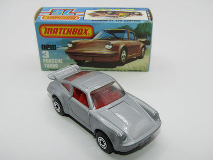 Matchbox Superfast 3C Porsche Turbo MATT SILVER GREY body, Red Interior BROWN Base