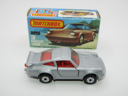 Matchbox Superfast 3C Porsche Turbo MATT SILVER GREY body, Red Interior BROWN Base