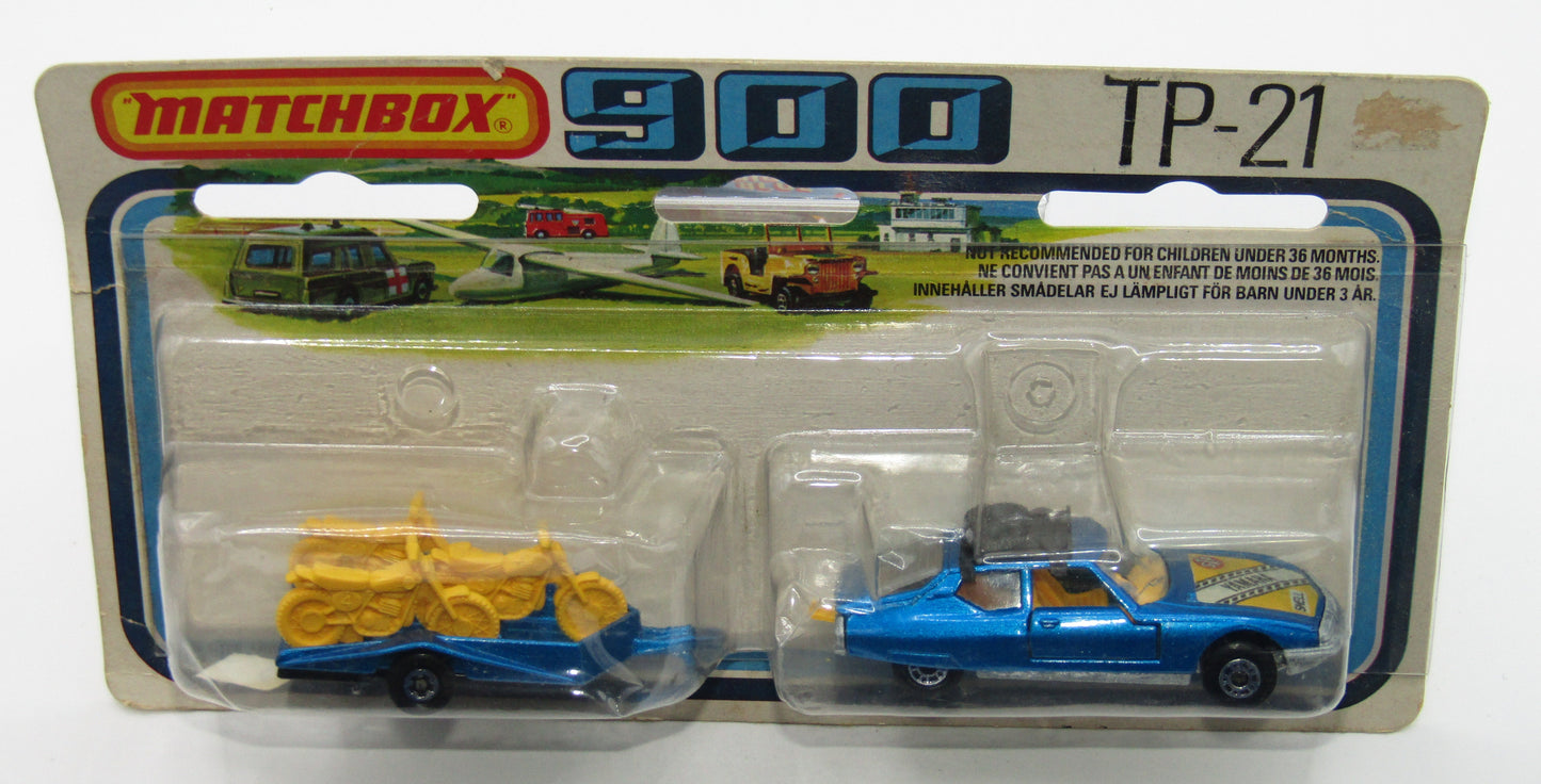 Matchbox Superfast Twin Pack TP-21 Citroen SM & Trailer DARK METALLIC Blue