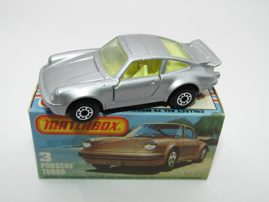 Matchbox Superfast 3C Porsche Turbo Silver, YELLOW Interior BLACK Base