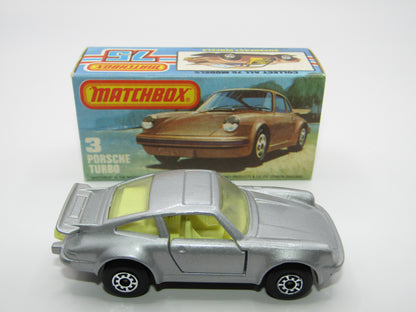 Matchbox Superfast 3C Porsche Turbo Silver, YELLOW Interior BLACK Base