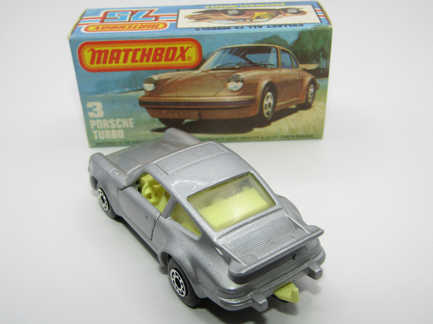 Matchbox Superfast 3C Porsche Turbo Silver, YELLOW Interior BLACK Base