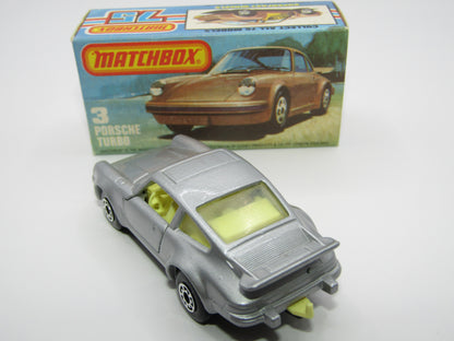 Matchbox Superfast 3C Porsche Turbo Silver, YELLOW Interior BLACK Base