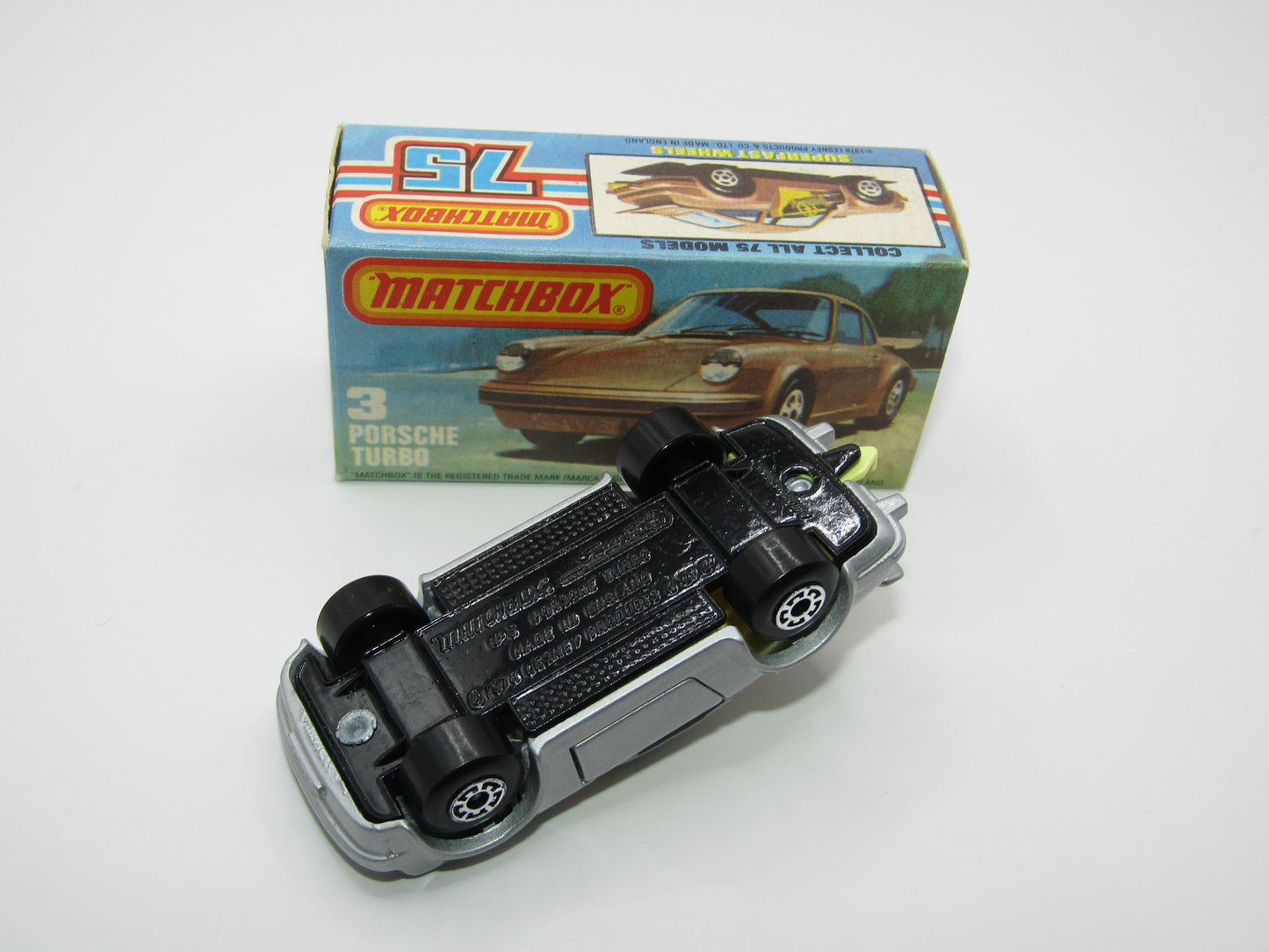 Matchbox Superfast 3C Porsche Turbo Silver, YELLOW Interior BLACK Base