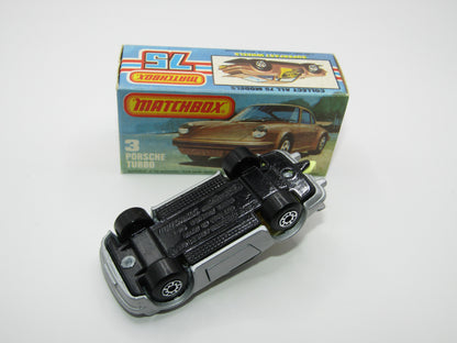 Matchbox Superfast 3C Porsche Turbo Silver, YELLOW Interior BLACK Base