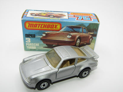 Matchbox Superfast 3C Porsche Turbo Silver, TAN Interior, BROWN base