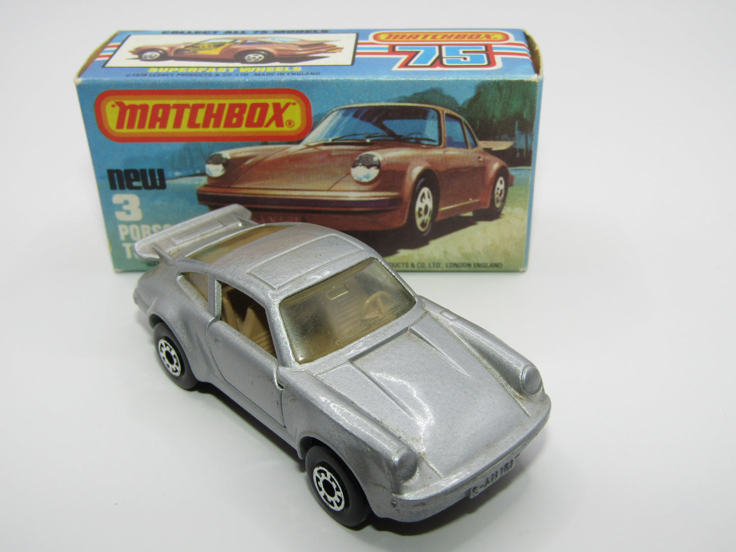 Matchbox Superfast 3C Porsche Turbo Silver, TAN Interior, BROWN base