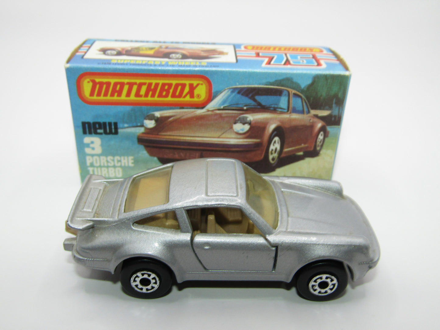 Matchbox Superfast 3C Porsche Turbo Silver, TAN Interior, BROWN base