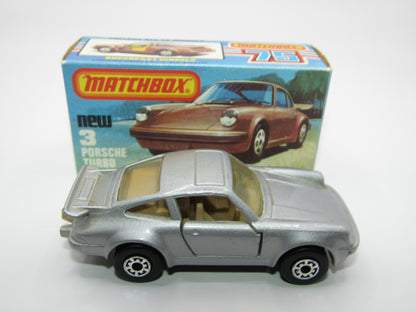Matchbox Superfast 3C Porsche Turbo Silver, TAN Interior, BROWN base