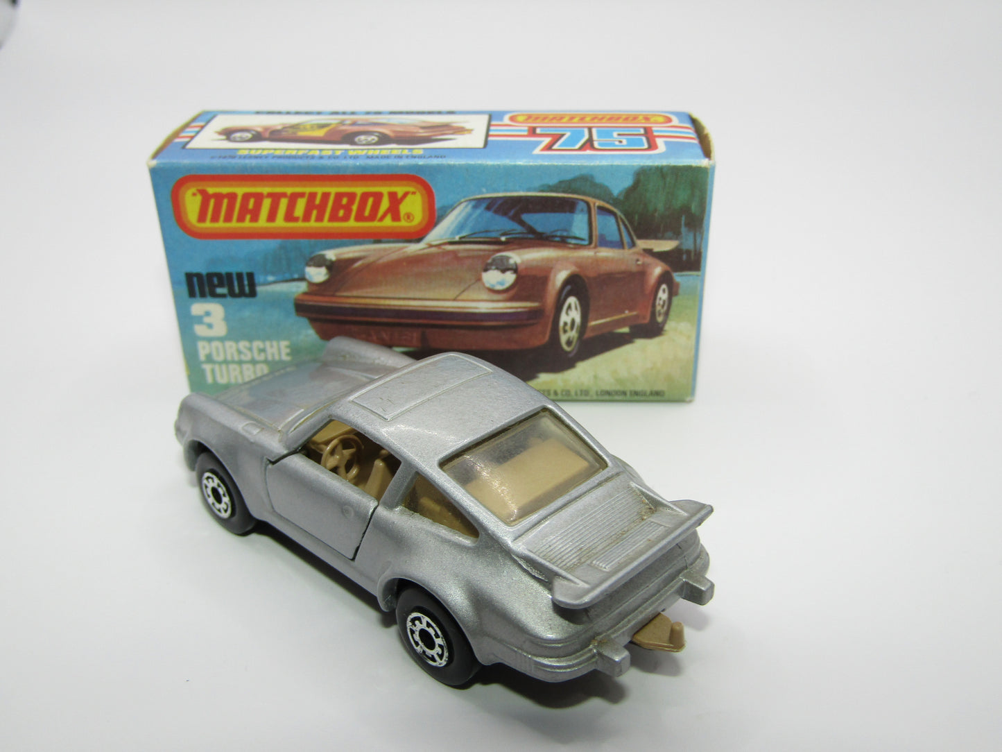 Matchbox Superfast 3C Porsche Turbo Silver, TAN Interior, BROWN base