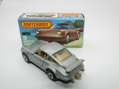 Matchbox Superfast 3C Porsche Turbo Silver, TAN Interior, BROWN base