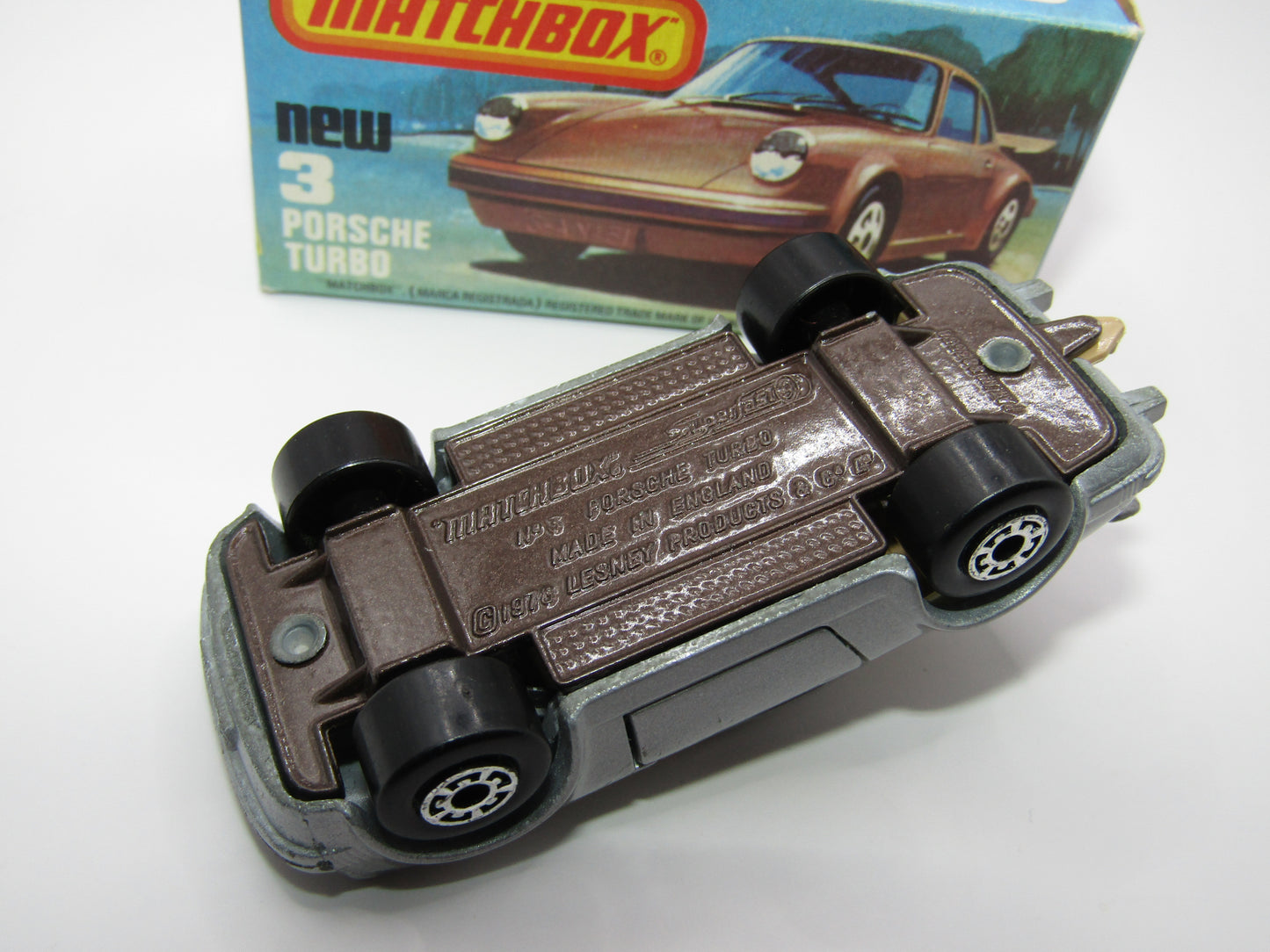 Matchbox Superfast 3C Porsche Turbo Silver, TAN Interior, BROWN base