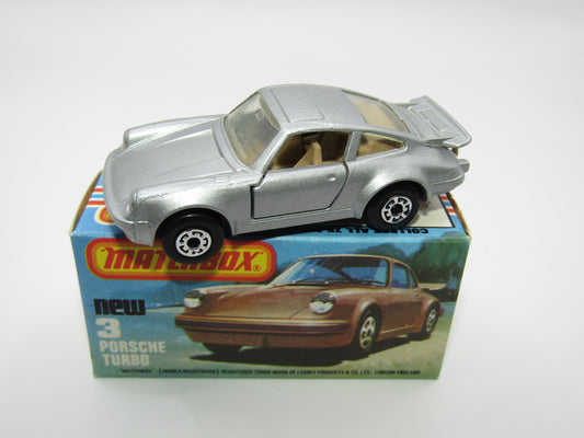 Matchbox Superfast 3C Porsche Turbo Silver, TAN Interior, GLOSS Black Base