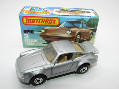 Matchbox Superfast 3C Porsche Turbo Silver, TAN Interior, GLOSS Black Base