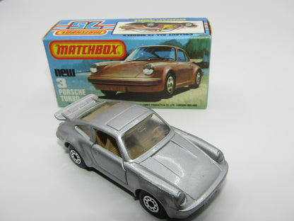Matchbox Superfast 3C Porsche Turbo Silver, TAN Interior, GLOSS Black Base