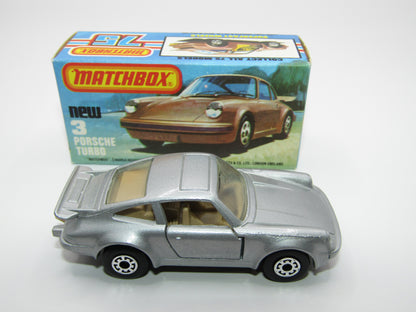 Matchbox Superfast 3C Porsche Turbo Silver, TAN Interior, GLOSS Black Base