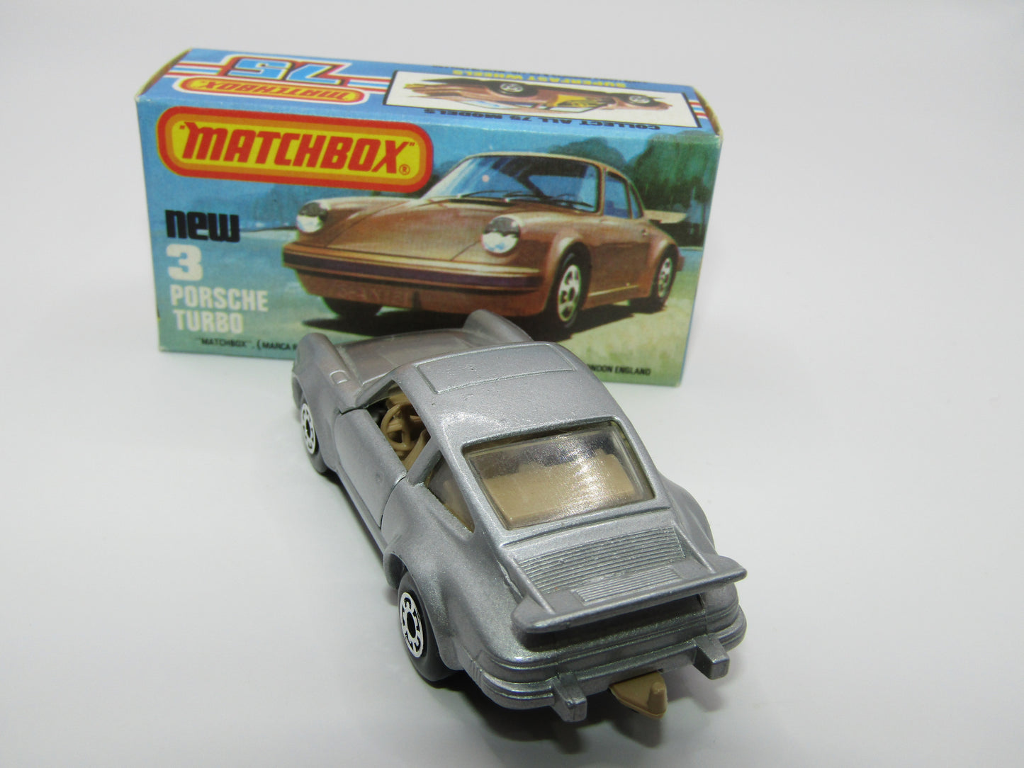 Matchbox Superfast 3C Porsche Turbo Silver, TAN Interior, GLOSS Black Base