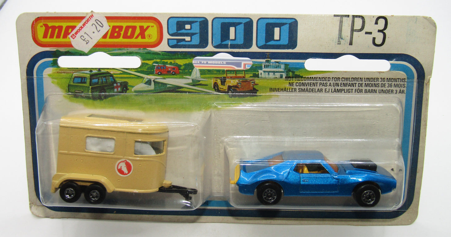 Matchbox Superfast Twin Pack TP-3 AMX Javelin & Pony Trailer Dark Metallic Blue