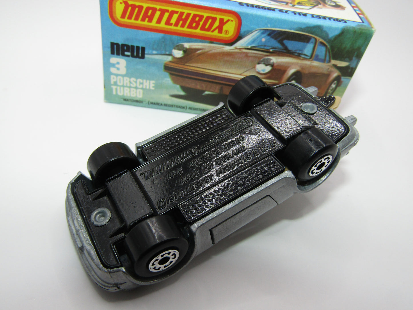 Matchbox Superfast 3C Porsche Turbo Silver, TAN Interior, GLOSS Black Base