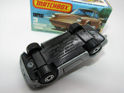 Matchbox Superfast 3C Porsche Turbo Silver, TAN Interior, GLOSS Black Base