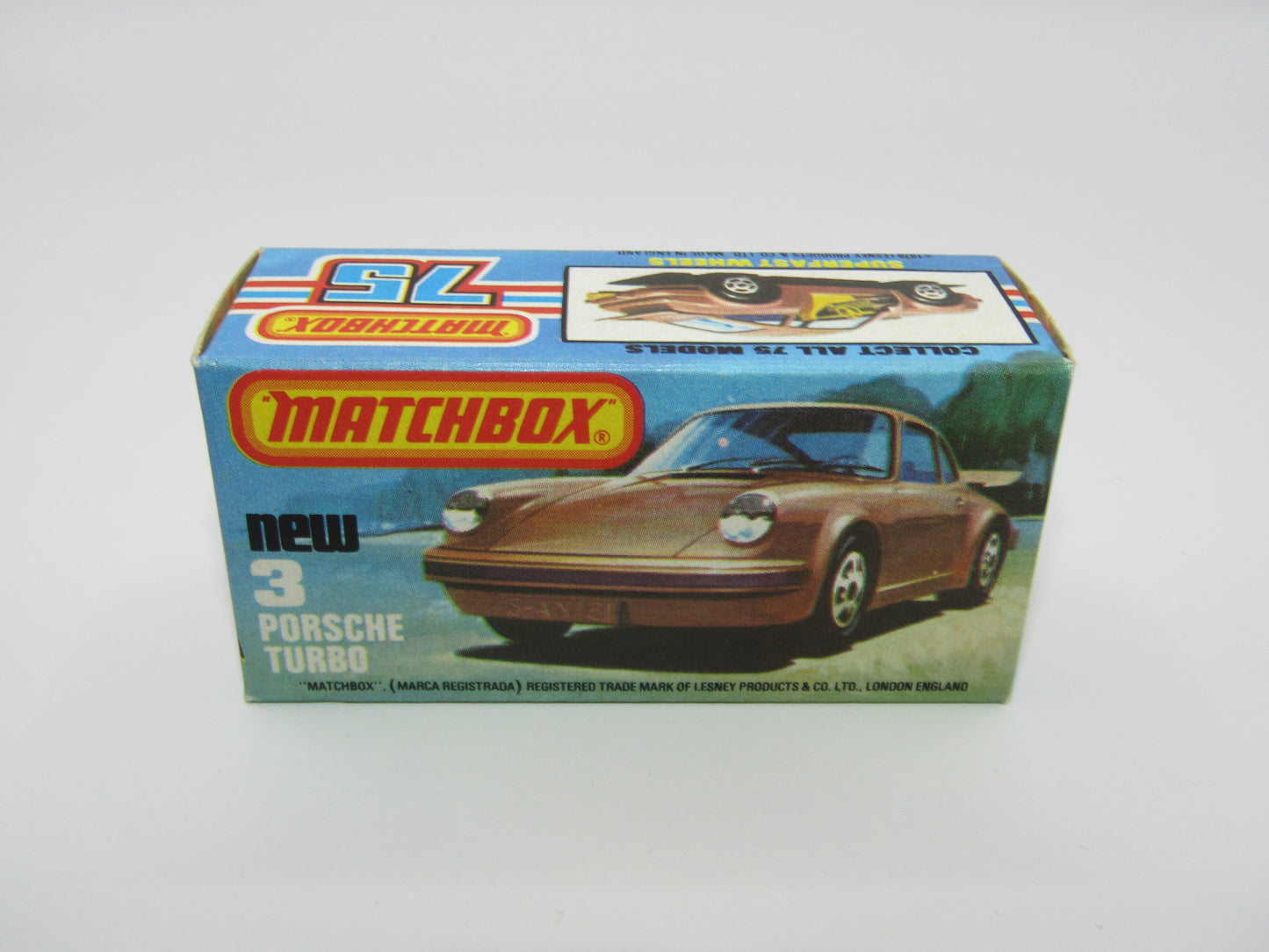 Matchbox Superfast 3C Porsche Turbo Silver, TAN Interior, GLOSS Black Base