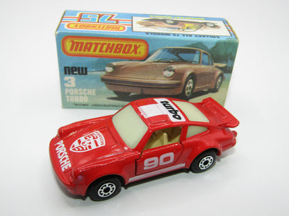 Matchbox Superfast 3C Porsche Turbo Red, OPAQUE Windows, Tan Interior, Gloss Black Base