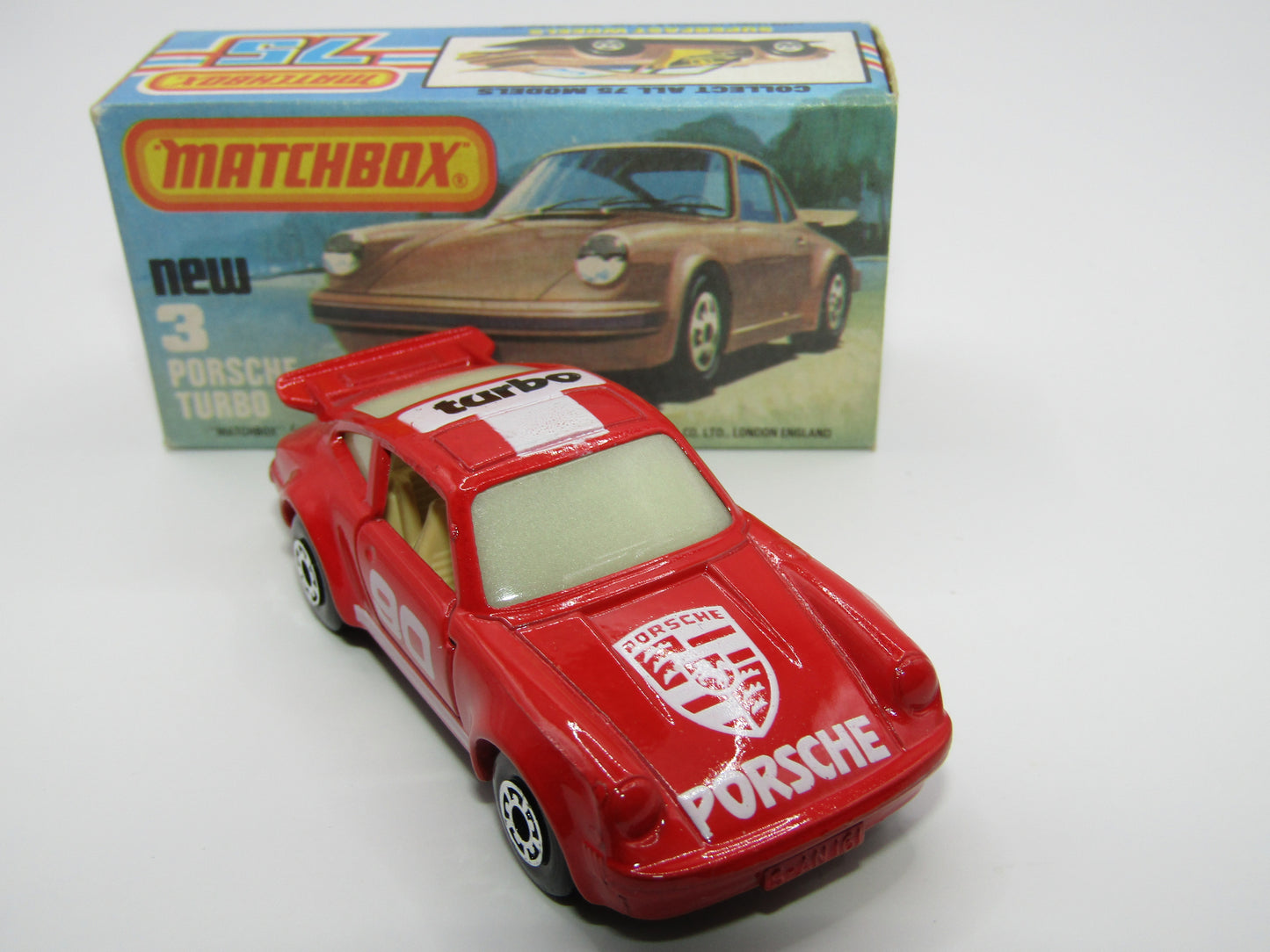 Matchbox Superfast 3C Porsche Turbo Red, OPAQUE Windows, Tan Interior, Gloss Black Base