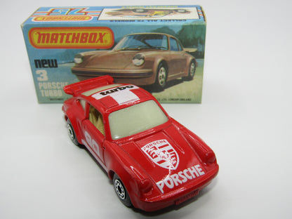 Matchbox Superfast 3C Porsche Turbo Red, OPAQUE Windows, Tan Interior, Gloss Black Base