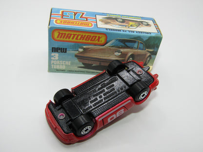 Matchbox Superfast 3C Porsche Turbo Red, OPAQUE Windows, Tan Interior, Gloss Black Base
