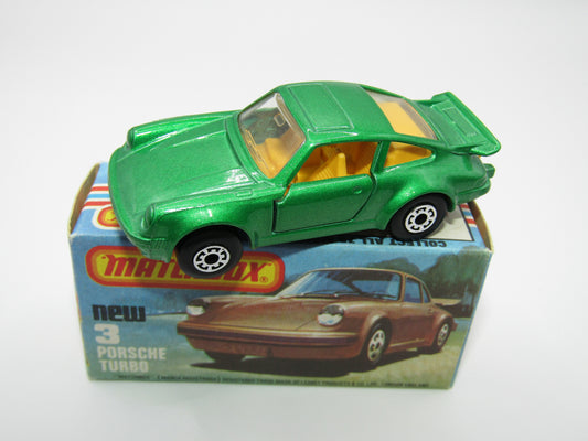 Matchbox Superfast 3C Porsche Turbo SPARKLING Metallic Green, Metallic Grey Brown Base
