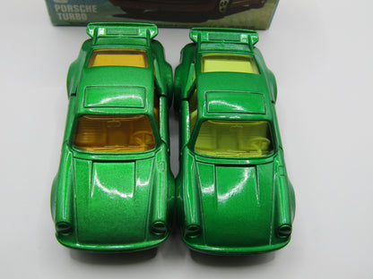 Matchbox Superfast 3C Porsche Turbo SPARKLING Metallic Green, Metallic Grey Brown Base