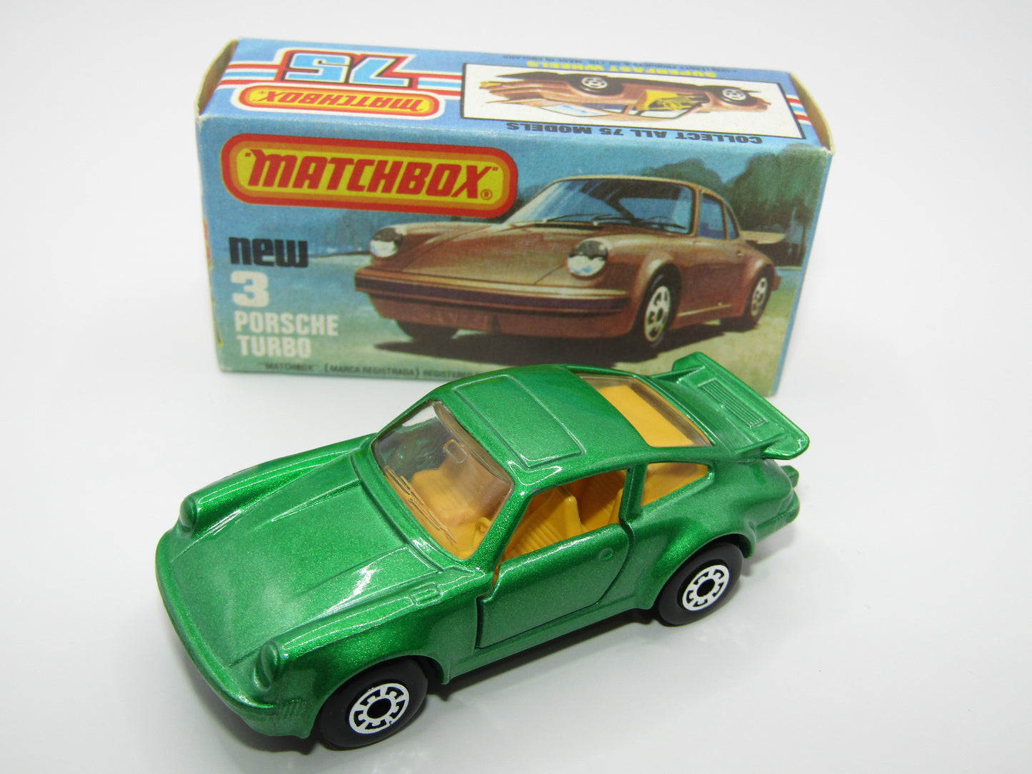 Matchbox Superfast 3C Porsche Turbo SPARKLING Metallic Green, Metallic Grey Brown Base