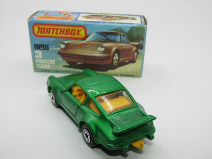 Matchbox Superfast 3C Porsche Turbo SPARKLING Metallic Green, Metallic Grey Brown Base