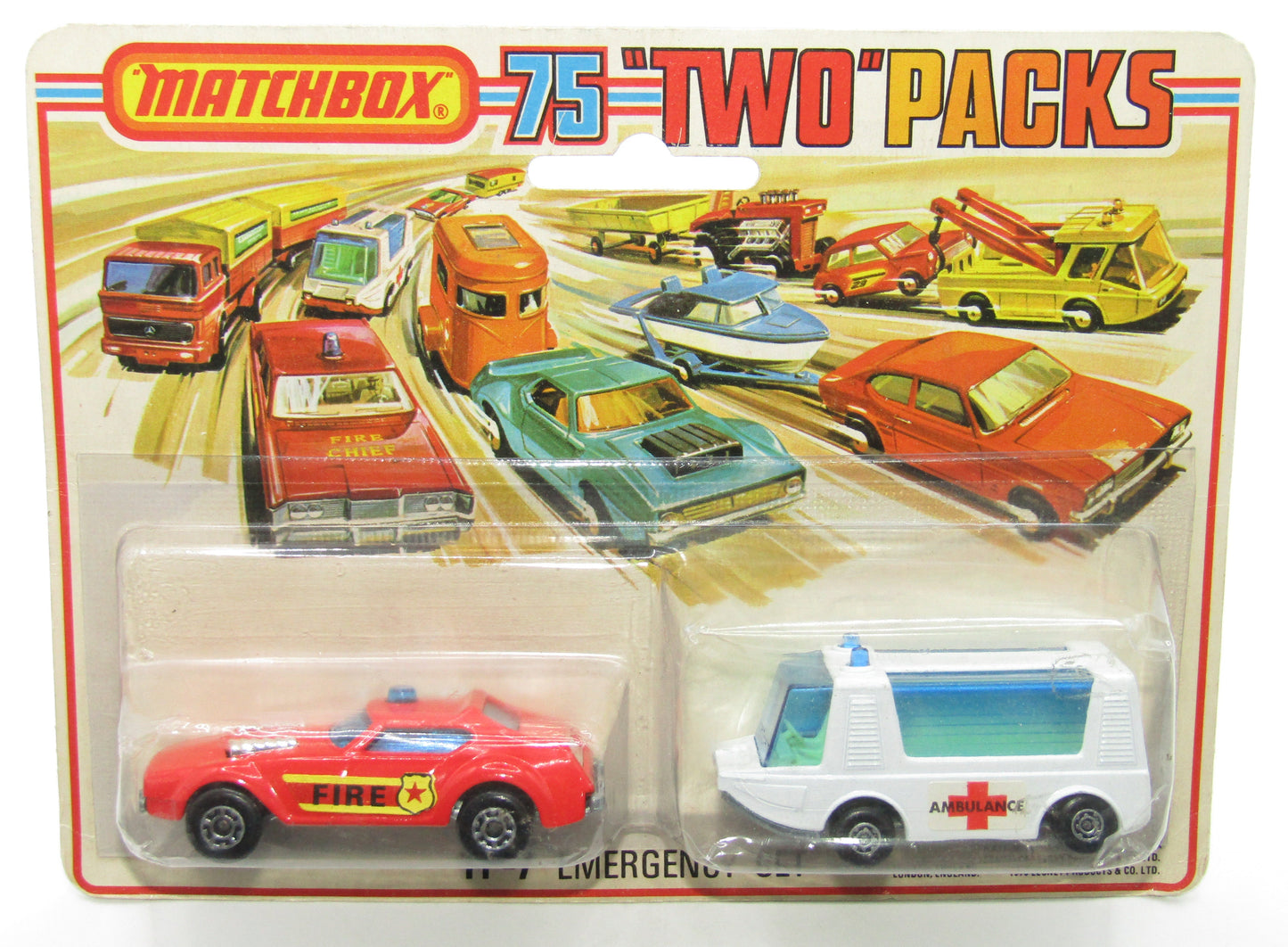 Matchbox Superfast Twin Pack TP-7 Fire Chief 5 CROWN WHEEL Unp Base Ambulance
