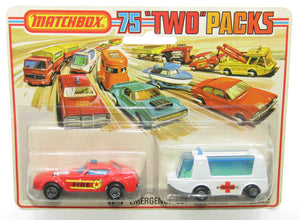 Matchbox Superfast Twin Pack TP-7 Fire Chief 5 CROWN WHEEL Unp Base Ambulance