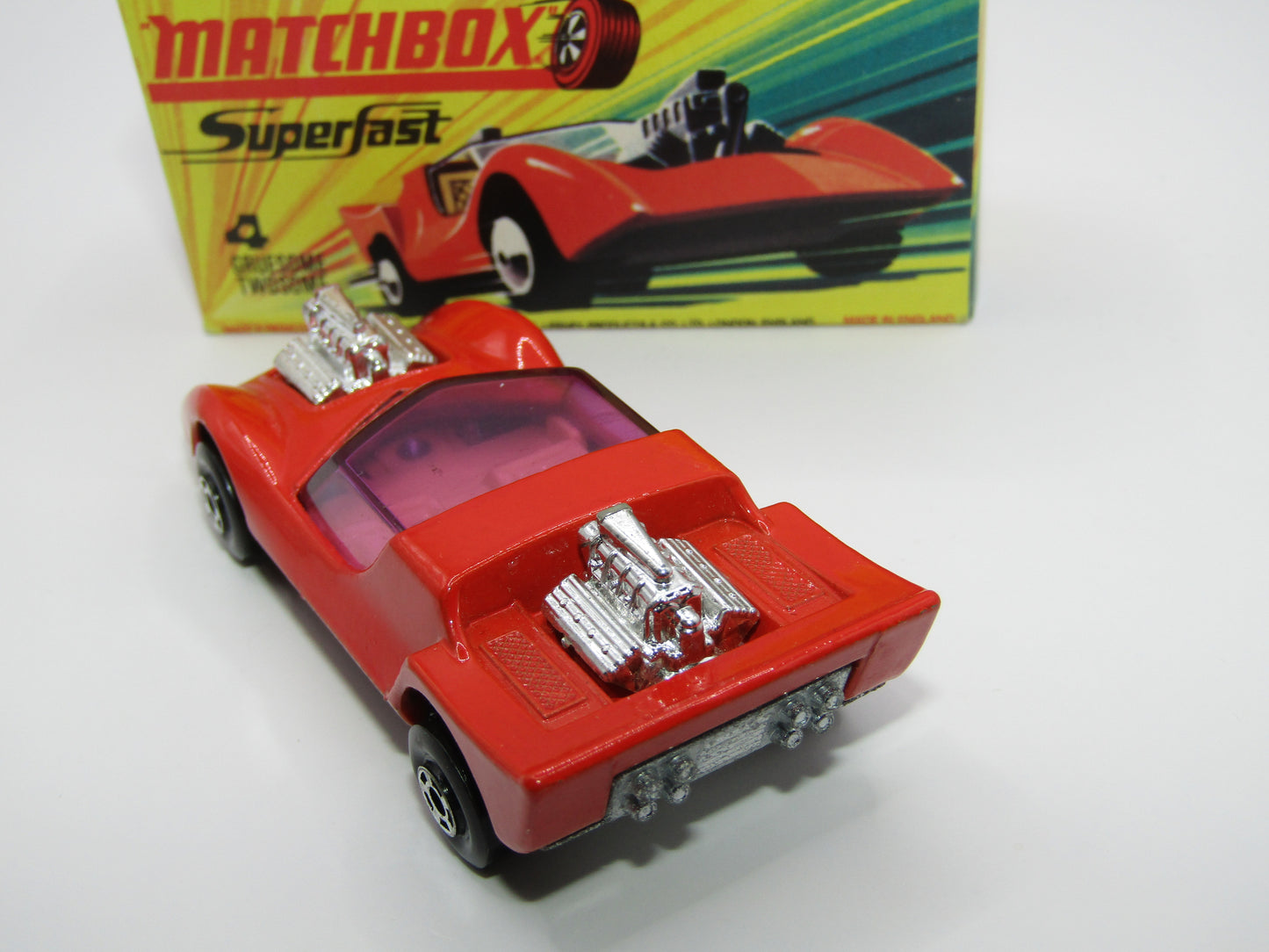 Matchbox Superfast 4B Gruesome Twosome ORANGE RED Ivory Interior
