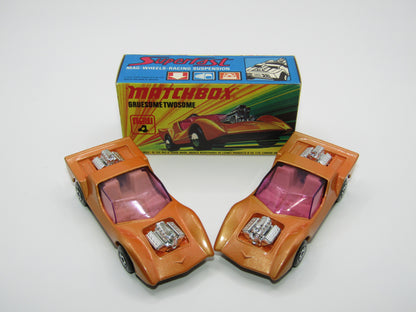 Matchbox Superfast 4B Gruesome Twosome Orange Gold LIGHT PURPLE windows