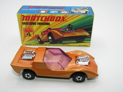 Matchbox Superfast 4B Gruesome Twosome Orange Gold LIGHT PURPLE windows