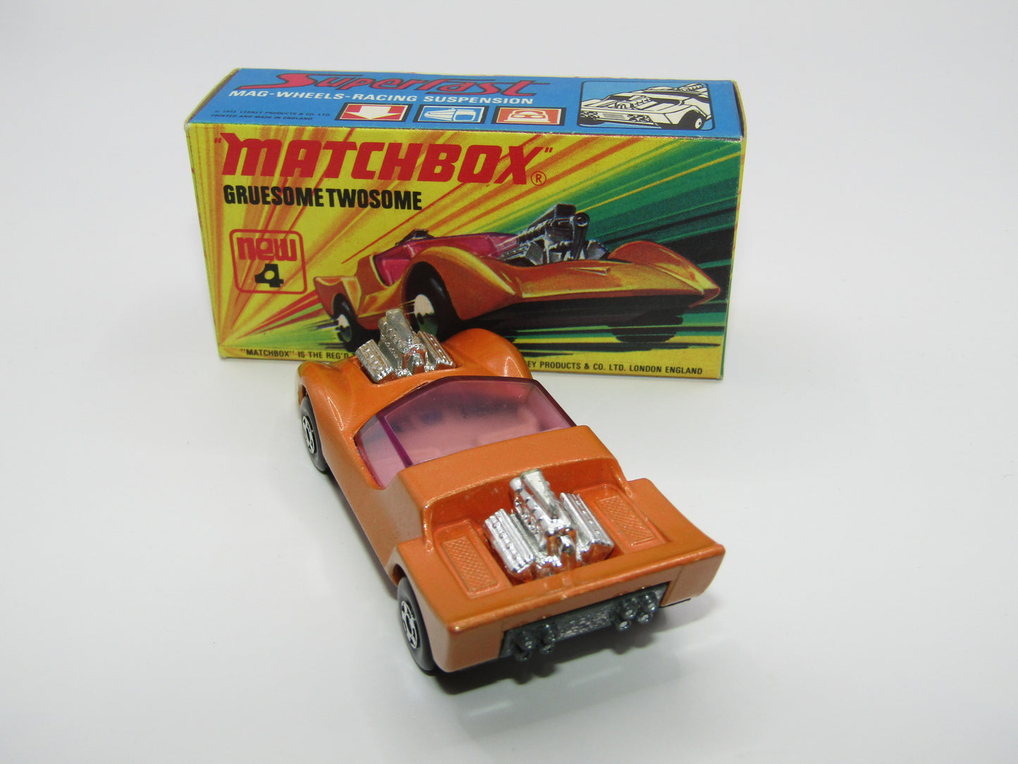 Matchbox Superfast 4B Gruesome Twosome Orange Gold LIGHT PURPLE windows