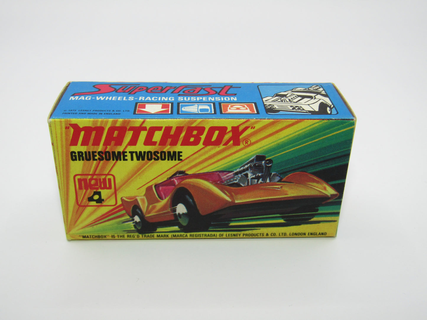Matchbox Superfast 4B Gruesome Twosome Orange Gold LIGHT PURPLE windows