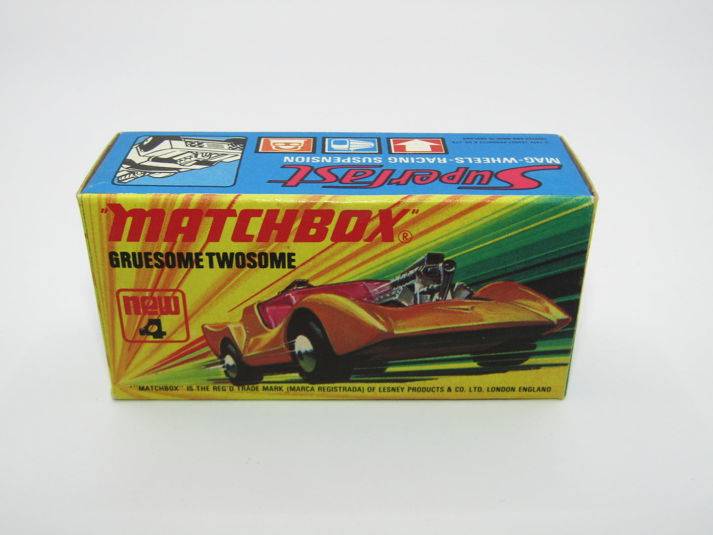 Matchbox Superfast 4B Gruesome Twosome Orange Gold LIGHT PURPLE windows