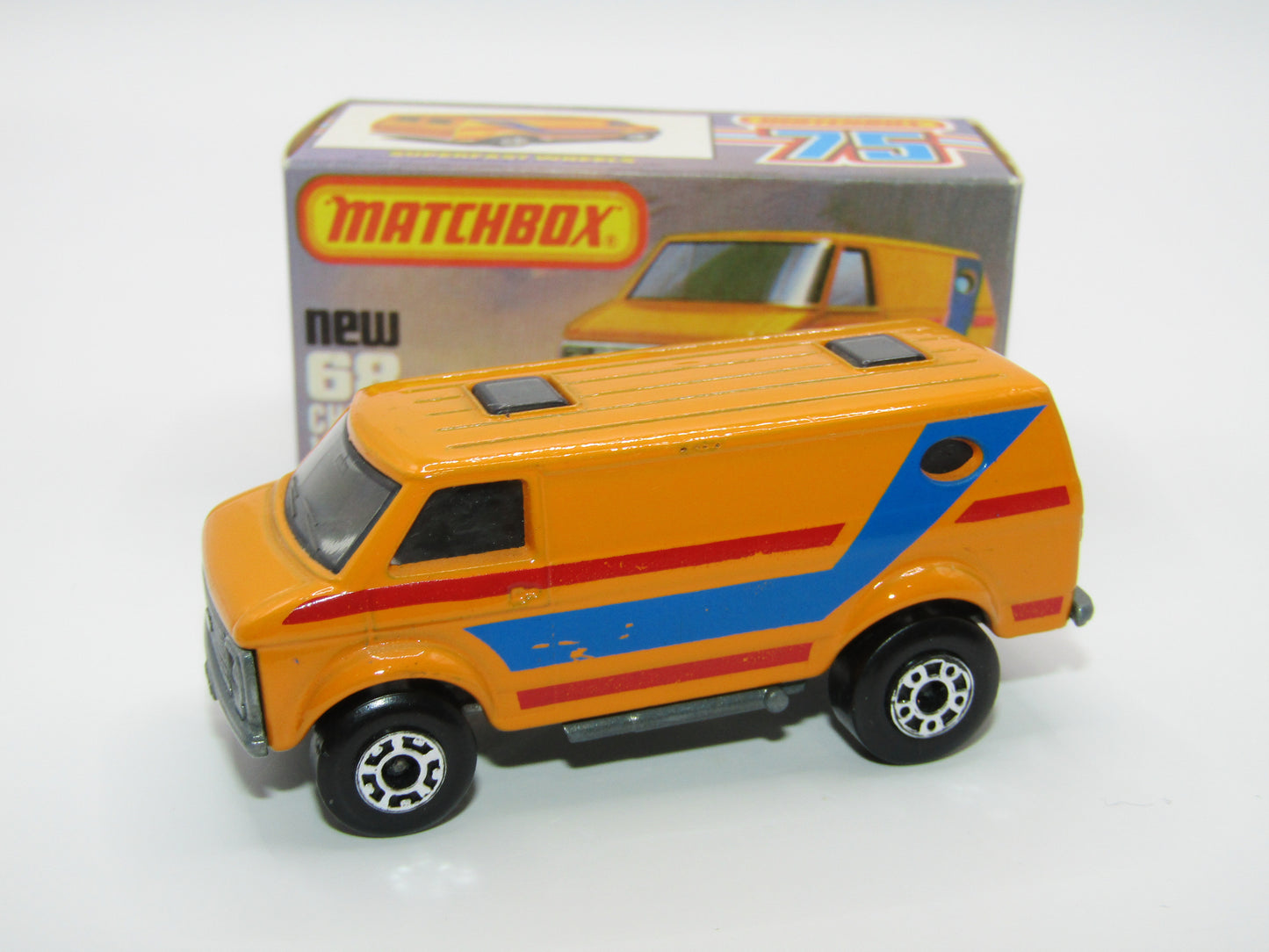 Matchbox Superfast 68C Chevy Van SMOKE Windows Blue & Red Stripe