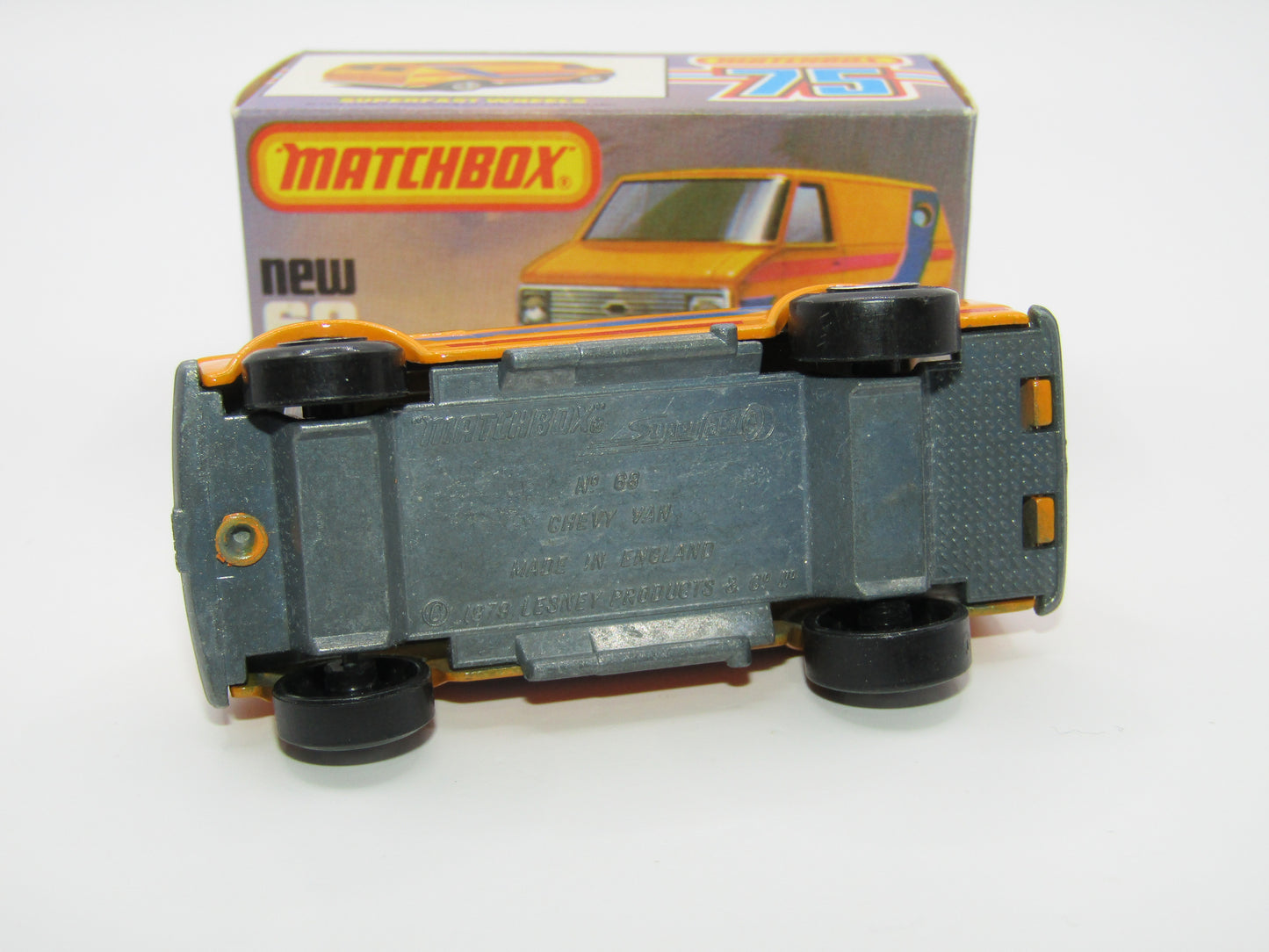 Matchbox Superfast 68C Chevy Van SMOKE Windows Blue & Red Stripe