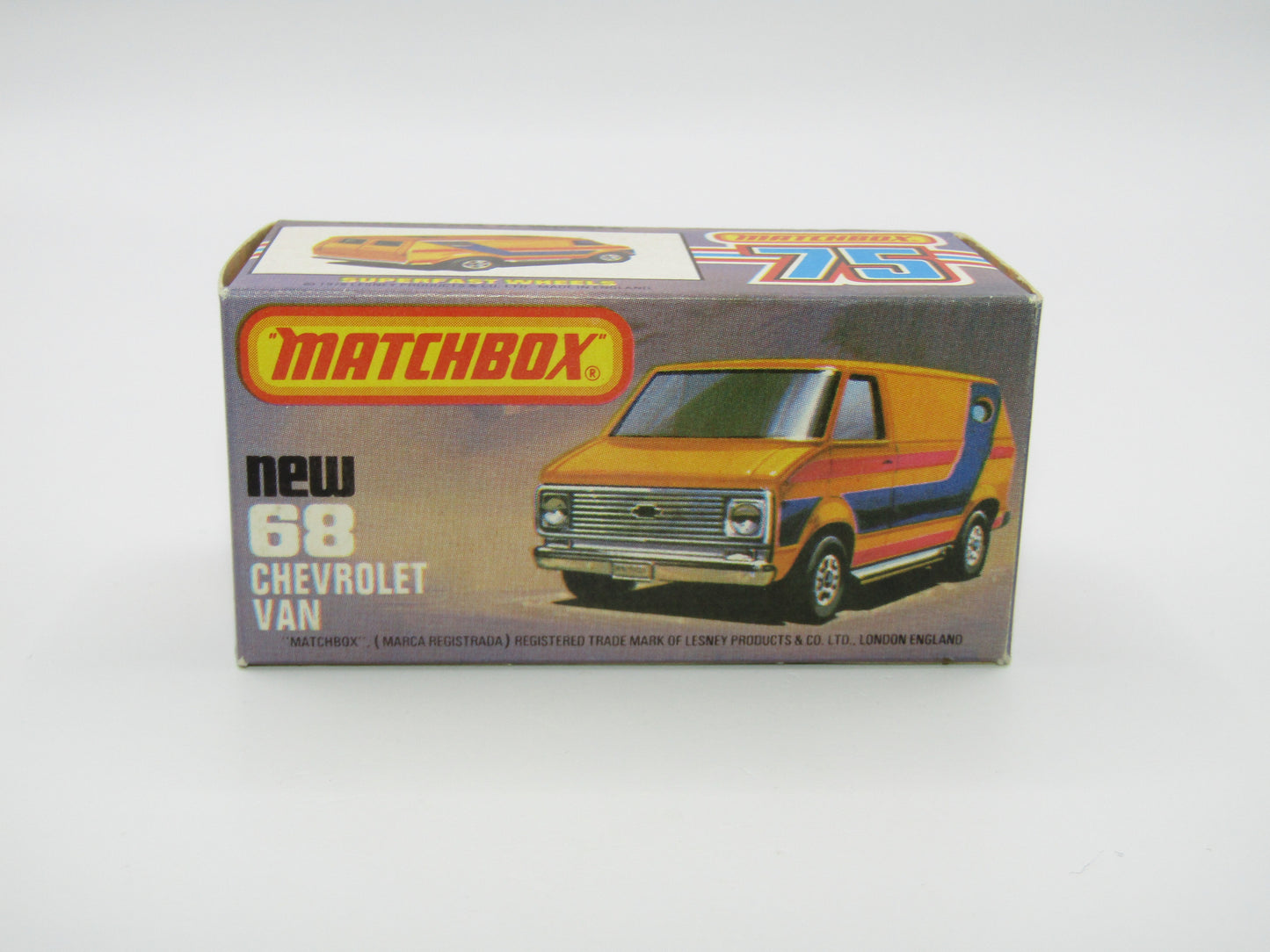 Matchbox Superfast 68C Chevy Van SMOKE Windows Blue & Red Stripe