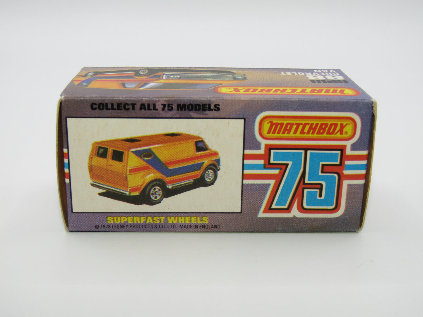 Matchbox Superfast 68C Chevy Van SMOKE Windows Blue & Red Stripe